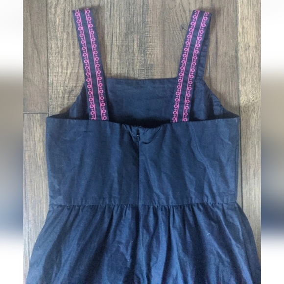 J. Crew Size 2 Solid Navy Blue Maxi Tiered Dress Womens w/ Pink Acc 98% Cotton. - Picture 10 of 12